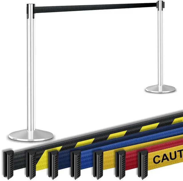 Main image of Commercial-Grade Stanchion 2-Pack by RETRACTA-Belt Prime (Model P100PS1) 10 Retractable Belt Barrier - Heavy Base Crowd Control Barrier (Polished Stainless Steel w/Black Belt)