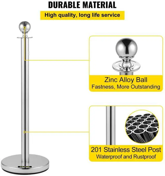 Alt view image 3 of 6 - Velvet Ropes and Posts 6 Pcs, 5 ft Red Velvet Rope, Stanchion Post with Ball Top, Crowd Control Barriers Silver Stanchions, Red Carpet Poles, Crowd Control Ropes and Poles for Party Supplies