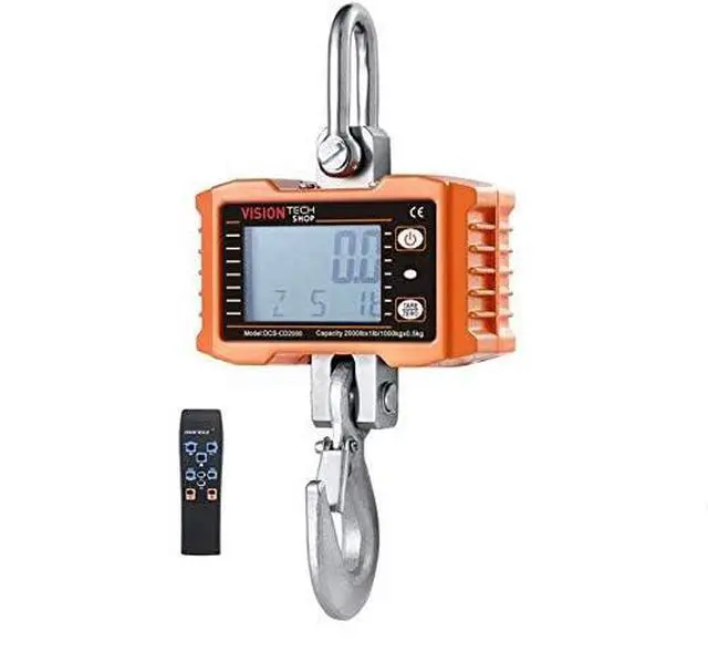 Alt view image 2 of 6 - Digital Crane Scale, DCS-CD 2000lb 1000 kg Heavy Duty Compact Hanging Scale LCD Display with Backight for Farm Factory