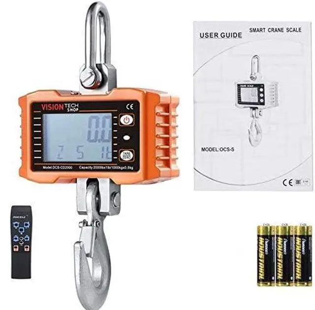 Alt view image 6 of 6 - Digital Crane Scale, DCS-CD 2000lb 1000 kg Heavy Duty Compact Hanging Scale LCD Display with Backight for Farm Factory