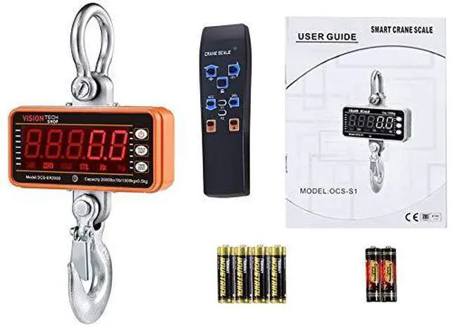 Alt view image 6 of 6 - Digital Crane Scale, DCS-ER 2000lb 1000kg Heavy Duty Compact Hanging Scale LED Display for Farm Factory