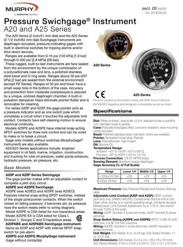 Alt view image 2 of 4 - A20P-400 Pressure Swichgage (05702525)