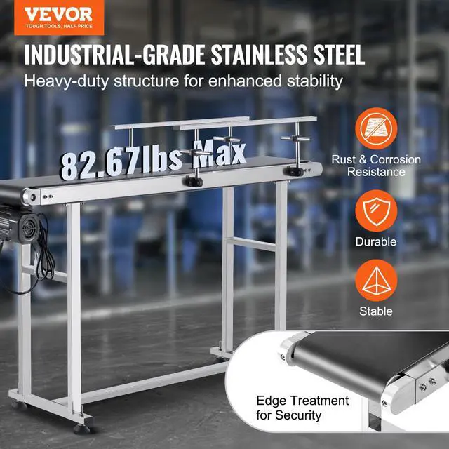 Alt view image 2 of 6 - Belt Conveyor 59 x 7.8 inch Conveyor Table Heavy Duty Stainless Steel Motorized Belt Conveyor for Inkjet Coding Applications Powered Rubber PVC Belt Anti Static (Double Guardrail)