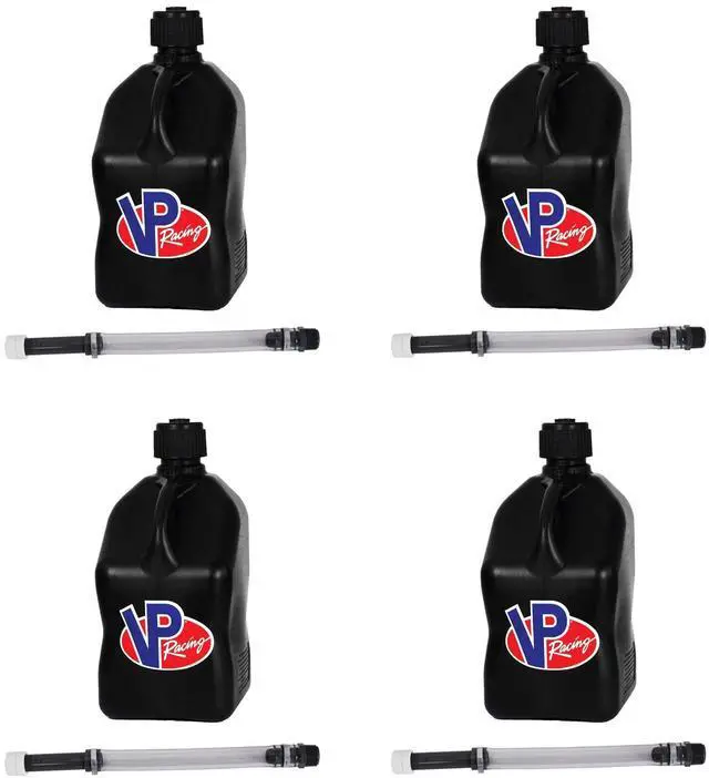 Main image of 3582-CA, 5.5-Gallon Square Motorsport Jug Black (4 Pack) w/ 14" Deluxe Hose (4 Pack) Close-Trimmed Cap and Neck for Tight Seal