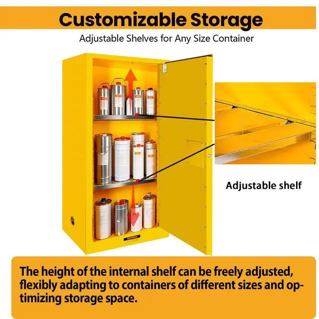 Alt view image 3 of 6 - 66 Gal Fireproof Flammable Storage Fireproof Cabinet, Galvanized Steel Material with Adjustable Shelf and Locks