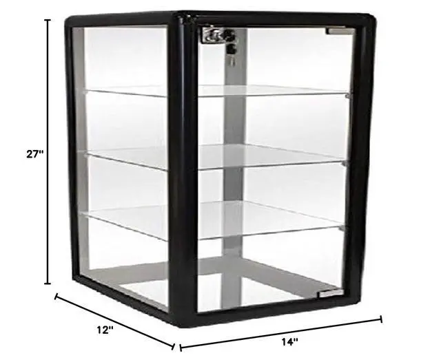 Alt view image 2 of 2 - Elegant Black Aluminum Table Top Tempered Glass Display Showcase with (3) Glass Shelves. Hinged Glass Door Includes Lock and Key