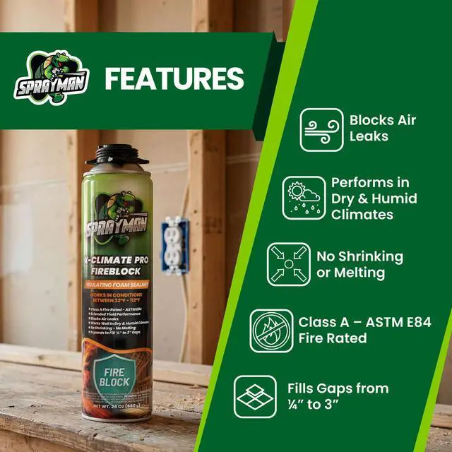 Alt view image 3 of 5 - X-Climate Pro Fire Block Expanding Foam Sealant (12x24oz), Professional Polyurethane Insulating Foam with Fire Block Technology, High Heat Resistant and Waterproof, Gun Included 12 Pack