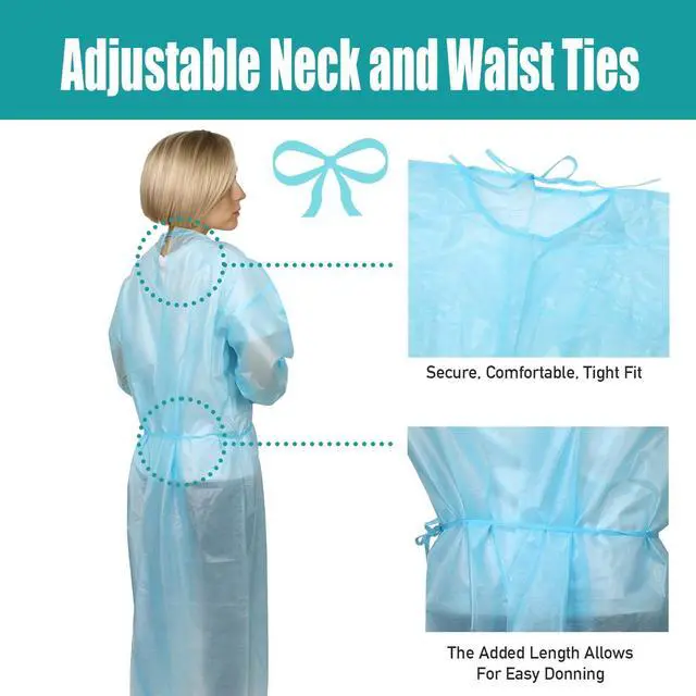 Alt view image 3 of 6 - 200 Pcs Disposable PPE Isolation Medical Gowns by | Level 2 Polypropylene Lab Gowns | Full Back Coverage Double Tie Closure Knit Cuffs SMS 40 GSM Material Universal Size