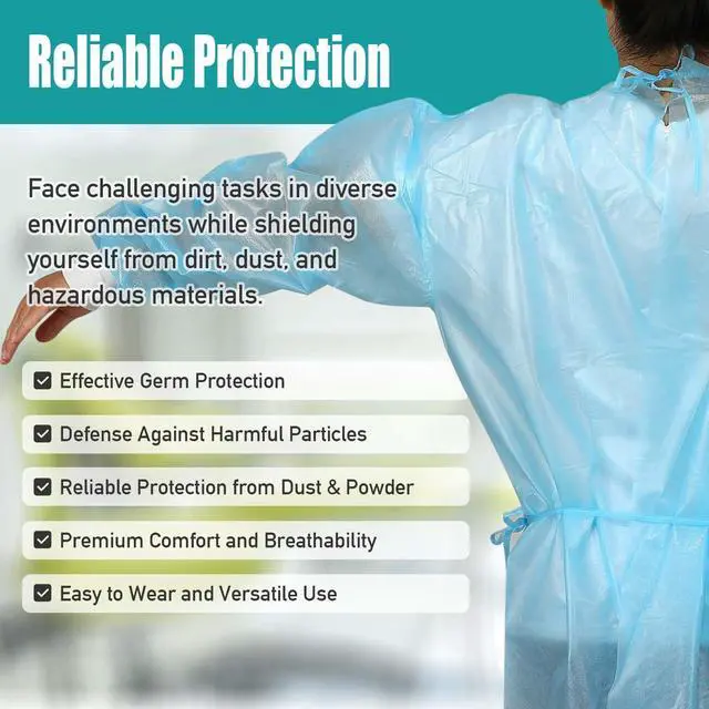 Alt view image 5 of 6 - 200 Pcs Disposable PPE Isolation Medical Gowns by | Level 2 Polypropylene Lab Gowns | Full Back Coverage Double Tie Closure Knit Cuffs SMS 40 GSM Material Universal Size