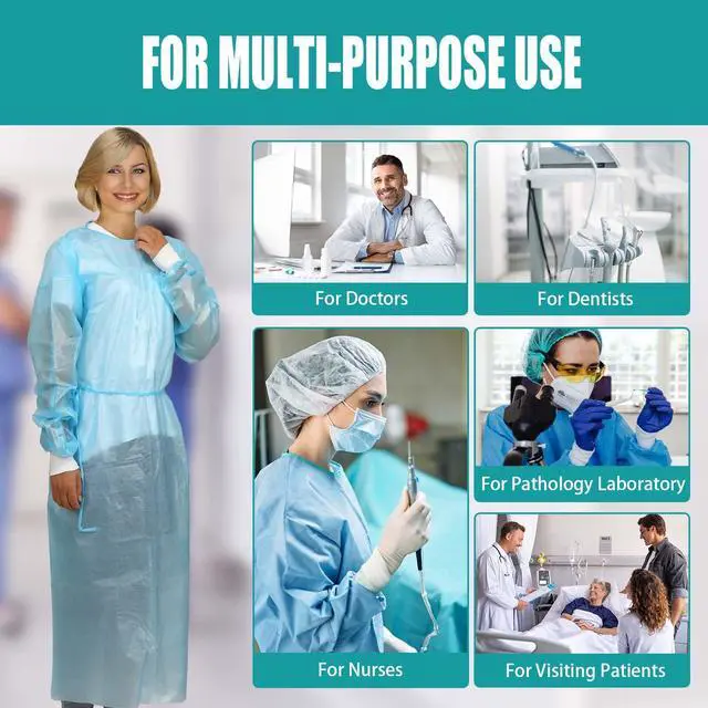 Alt view image 6 of 6 - 200 Pcs Disposable PPE Isolation Medical Gowns by | Level 2 Polypropylene Lab Gowns | Full Back Coverage Double Tie Closure Knit Cuffs SMS 40 GSM Material Universal Size