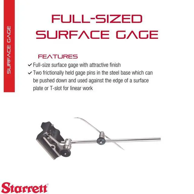 Alt view image 2 of 6 - Full-Sized Surface Gage with Attractive Finish for Scribing Lines, Transferring Measurements and Probing Surfaces - 9" Spindle Length, 3 x 2-9/16" Base Size - 57A