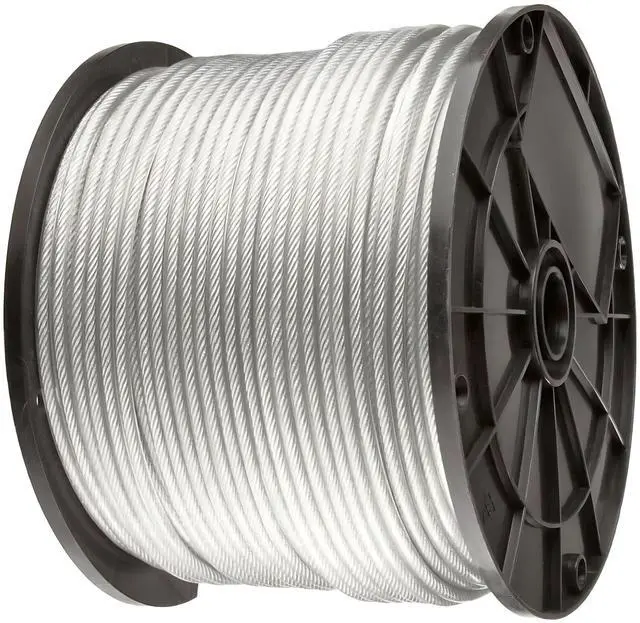 Main image of Vinyl Coated Wire Rope Aircraft Cable 3/32" Thru 3/16" 7x7-1000 ft Reel for DIY Cable Decking Railing System, Marine Grade