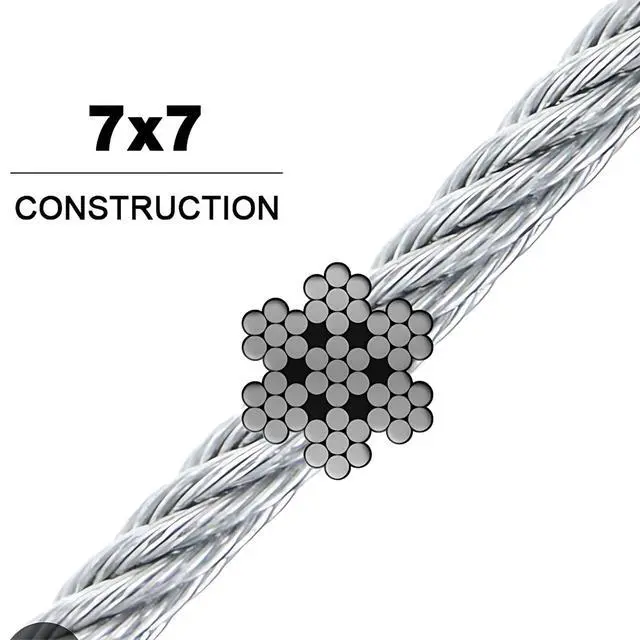 Alt view image 2 of 3 - Vinyl Coated Wire Rope Aircraft Cable 3/32" Thru 3/16" 7x7-1000 ft Reel for DIY Cable Decking Railing System, Marine Grade