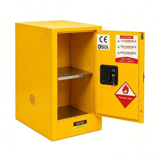 Main image of Flammable Safety Cabinet, 18 Gallon Fire-Resistant Storage Cabinet Yellow Steel Chemical Storage Cabinet with Manual-Close Door and Lock for Garage, Workshop, Lab (18 Callon)