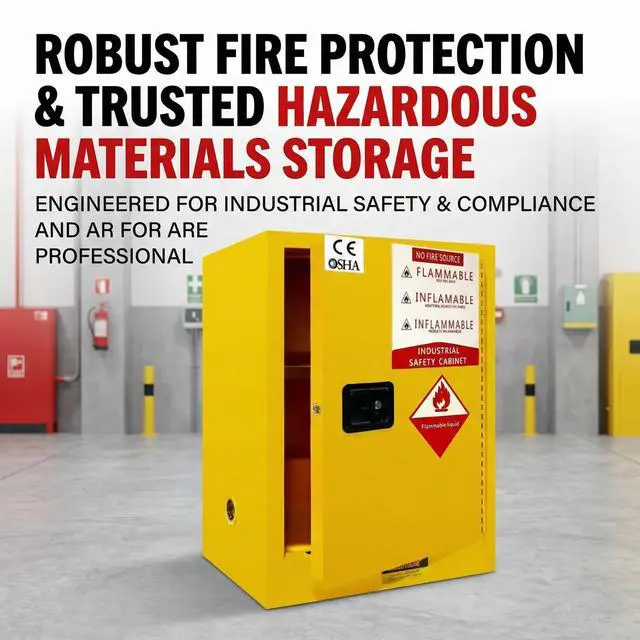 Alt view image 3 of 6 - Flammable Safety Cabinet, 18 Gallon Fire-Resistant Storage Cabinet Yellow Steel Chemical Storage Cabinet with Manual-Close Door and Lock for Garage, Workshop, Lab (18 Callon)