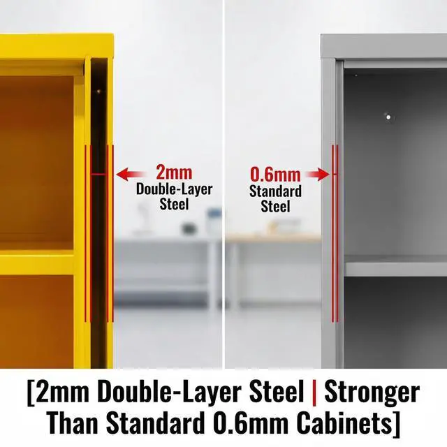 Alt view image 5 of 6 - Flammable Safety Cabinet, 18 Gallon Fire-Resistant Storage Cabinet Yellow Steel Chemical Storage Cabinet with Manual-Close Door and Lock for Garage, Workshop, Lab (18 Callon)