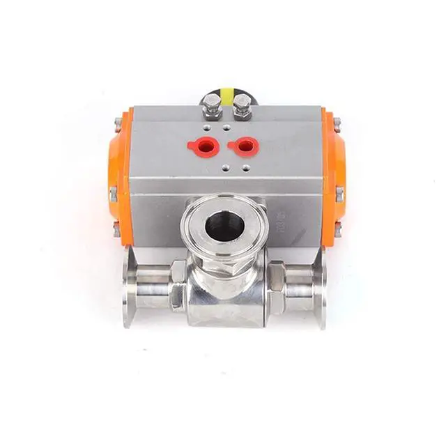 Alt view image 3 of 6 - 2" Pneumatic Ball Valve Stainless Steel 304 Sanitary Three-Way T-type Three-Clamp Pneumatic Ball Valve for Food Brewery Dairy Brewing and Chemical Industries (3-Way 2" (51))