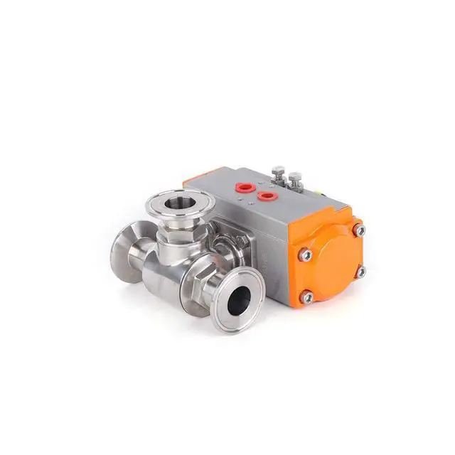 Alt view image 4 of 6 - 2" Pneumatic Ball Valve Stainless Steel 304 Sanitary Three-Way T-type Three-Clamp Pneumatic Ball Valve for Food Brewery Dairy Brewing and Chemical Industries (3-Way 2" (51))