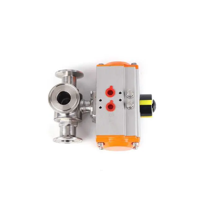 Alt view image 5 of 6 - 2" Pneumatic Ball Valve Stainless Steel 304 Sanitary Three-Way T-type Three-Clamp Pneumatic Ball Valve for Food Brewery Dairy Brewing and Chemical Industries (3-Way 2" (51))