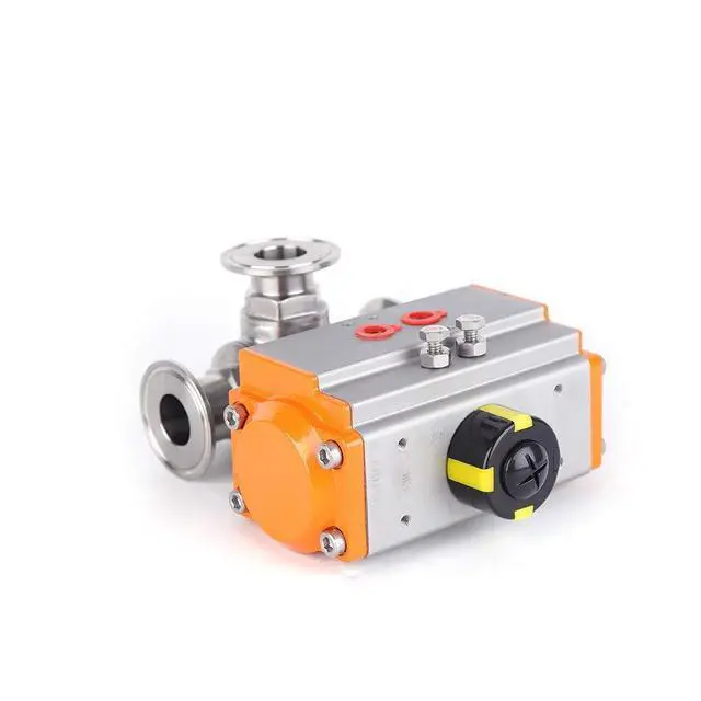 Alt view image 6 of 6 - 2" Pneumatic Ball Valve Stainless Steel 304 Sanitary Three-Way T-type Three-Clamp Pneumatic Ball Valve for Food Brewery Dairy Brewing and Chemical Industries (3-Way 2" (51))