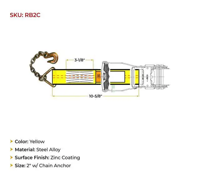 Alt view image 6 of 6 - 10 Pack 2â Replacement Ratchet with Chain Anchor for 2" Ratchet Tie-Down Strap â 3,333 lbs Working Load Limit, Steel Alloy Zinc Coated