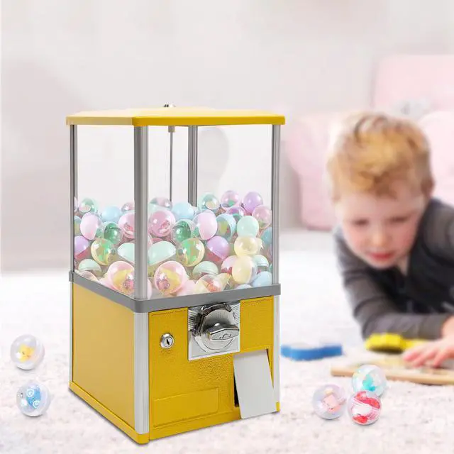Alt view image 2 of 6 - 25 Cents Coin Operated Vending Machine, Capsule Vending Machines w/Internal Coin Bank and Security Lock, Capsule Toys & Twister Balls Machine Hold 200 Capsule Toys Commercial Gumball Machine (Yellow)