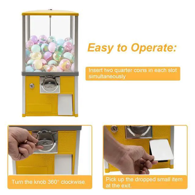 Alt view image 3 of 6 - 25 Cents Coin Operated Vending Machine, Capsule Vending Machines w/Internal Coin Bank and Security Lock, Capsule Toys & Twister Balls Machine Hold 200 Capsule Toys Commercial Gumball Machine (Yellow)