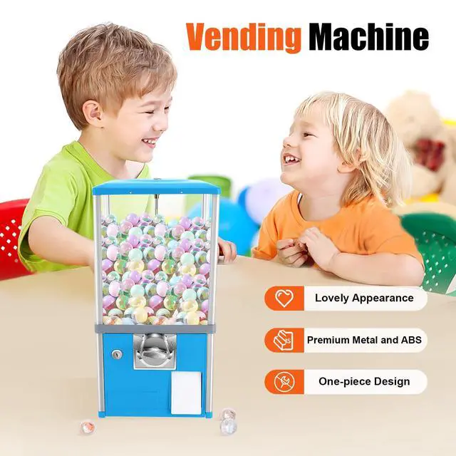 Alt view image 4 of 6 - 25 Cents Coin Operated Vending Machine, Capsule Vending Machines w/Internal Coin Bank and Security Lock, Capsule Toys & Twister Balls Machine Hold 200 Capsule Toys Commercial Gumball Machine (Blue)
