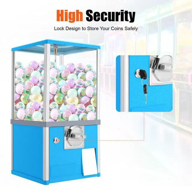 Alt view image 5 of 6 - 25 Cents Coin Operated Vending Machine, Capsule Vending Machines w/Internal Coin Bank and Security Lock, Capsule Toys & Twister Balls Machine Hold 200 Capsule Toys Commercial Gumball Machine (Blue)