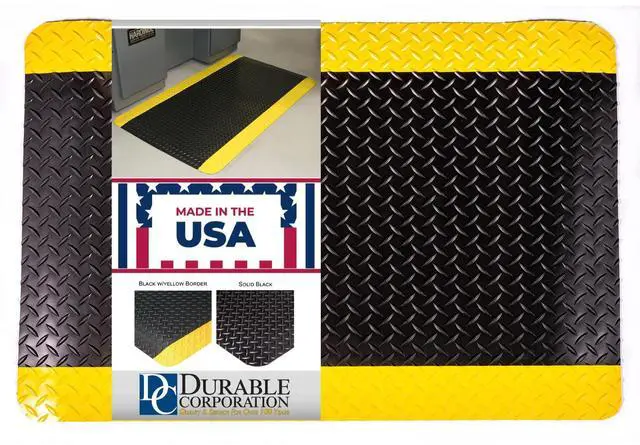Main image of Vinyl Heavy Duty Diamond-Dek Sponge Industrial Anti-Fatigue Floor Mat, 3' x 5', Black with Yellow Border