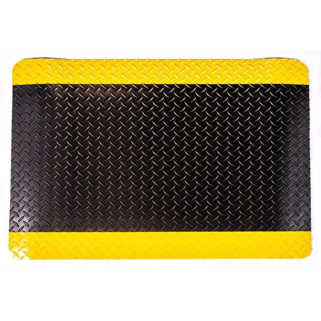 Alt view image 2 of 4 - Vinyl Heavy Duty Diamond-Dek Sponge Industrial Anti-Fatigue Floor Mat, 3' x 5', Black with Yellow Border