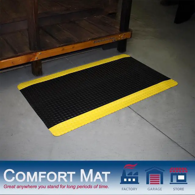 Alt view image 3 of 4 - Vinyl Heavy Duty Diamond-Dek Sponge Industrial Anti-Fatigue Floor Mat, 3' x 5', Black with Yellow Border