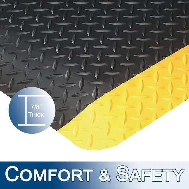 Alt view image 4 of 4 - Vinyl Heavy Duty Diamond-Dek Sponge Industrial Anti-Fatigue Floor Mat, 3' x 5', Black with Yellow Border