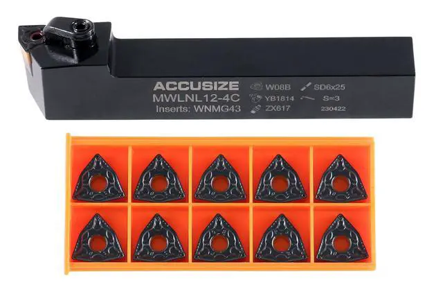 Alt view image 2 of 6 - Indexable Tool Holder, 3/4", LH, 10 add'l Inserts | Indexable Lathe Turning Bit, 5" OAL, with 10 Carbide WNMG432 Inserts, Left Hand, 2316-1008INS