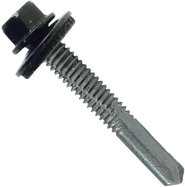 Main image of 12 x 1-1/2" Black Type 5 Drill Point Roofing Screws - Hex Washer Head - Self-Starting/Tapping - EPDM Washer 1 x 250 Count Bag - 250 Screws