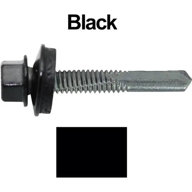 Alt view image 2 of 5 - 12 x 1-1/2" Black Type 5 Drill Point Roofing Screws - Hex Washer Head - Self-Starting/Tapping - EPDM Washer 1 x 250 Count Bag - 250 Screws