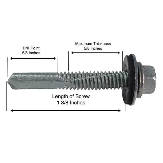 Alt view image 5 of 5 - 12 x 1-1/2" Black Type 5 Drill Point Roofing Screws - Hex Washer Head - Self-Starting/Tapping - EPDM Washer 1 x 250 Count Bag - 250 Screws