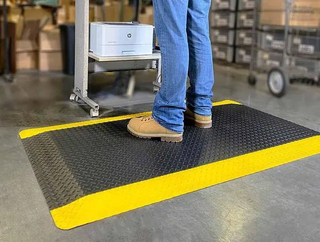 Alt view image 4 of 6 - 495.1516x3x8BYL Diamond-Plate Select UltraSoft Mat, 8' Length x 3' Width x 15/16" Thick, Black with Yellow
