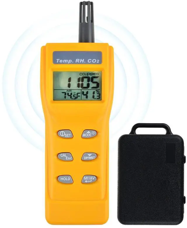 Main image of CO2 Meter Handheld CO2 Detector, 0-9999ppm Digital CO2 Monitor Temperature and Humidity Meter Carbon Dioxide Detector with NDIR Sensor Buzzer Alarm and Clibration Function for Home Grow Room