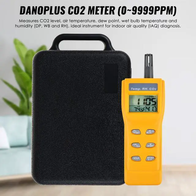 Alt view image 4 of 6 - CO2 Meter Handheld CO2 Detector, 0-9999ppm Digital CO2 Monitor Temperature and Humidity Meter Carbon Dioxide Detector with NDIR Sensor Buzzer Alarm and Clibration Function for Home Grow Room