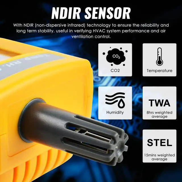 Alt view image 6 of 6 - CO2 Meter Handheld CO2 Detector, 0-9999ppm Digital CO2 Monitor Temperature and Humidity Meter Carbon Dioxide Detector with NDIR Sensor Buzzer Alarm and Clibration Function for Home Grow Room