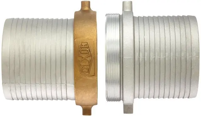 Alt view image 3 of 3 - CAB600 Aluminum Hose Fitting, Complete King Short Suction Coupling Set with Brass Nut, 6" NPSM x 6" Hose ID Barbed