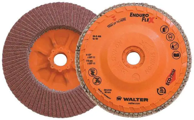 Main image of Walter 06B456 4-1/2x5/8-11 Enduro-Flex Spin-On Flap Discs with Eco-Trim Backing 60 Grit Type 27S, 10 Pack