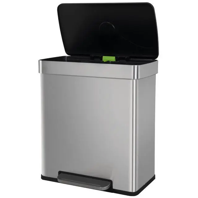 Main image of 60 Liter / 16 Gallon Dual Compartment Stainless Steel Kitchen Trash Can,Hands-Free Step Trash Bin with Soft-Close Lid, Recycle and Garbage Can Combo, for Kitchen and Living Room (Single-lid pedal)