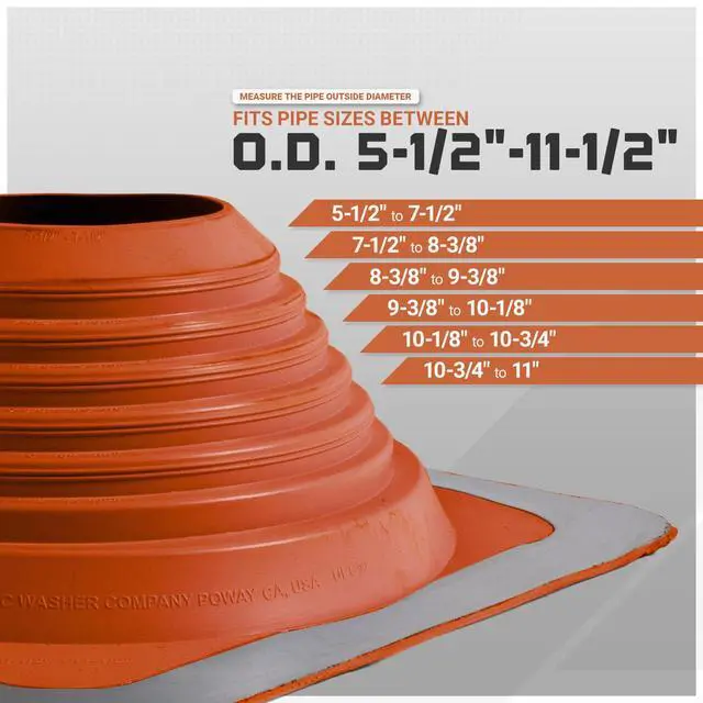 Alt view image 4 of 6 - #7 Square Silicone Metal Roof Pipe Flashing Boot with Complete Install Kit (Fits 5-1/2 - 11-1/2 Pipe OD), Red