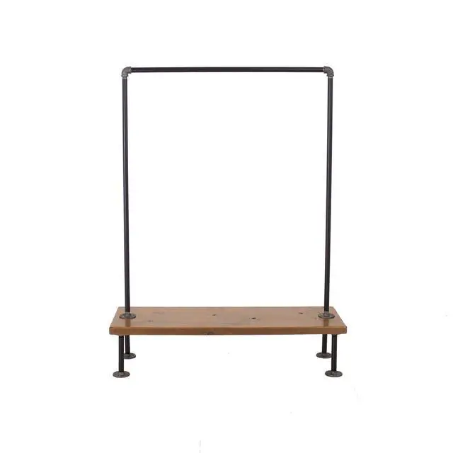 Alt view image 2 of 6 - William Robert's Vintage Industrial Pipe Clothing Rack with Wood Shelf Bottom Shelf, 43 Inches Wide, 60 Inches Tall, 15 Inches Deep, Black