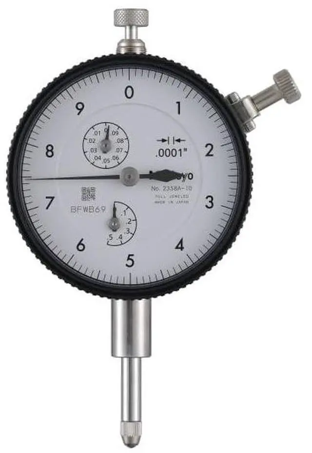 Main image of 2358A-10 Dial Indicator, 0-0.5" Measuring Range, 0.0001" Graduation, Stem-Bush Design for Longer Clamping Range, High Dust Resistance, Rigid Bearing Plate for Reduced Tracing Error | Stem-Bush Design