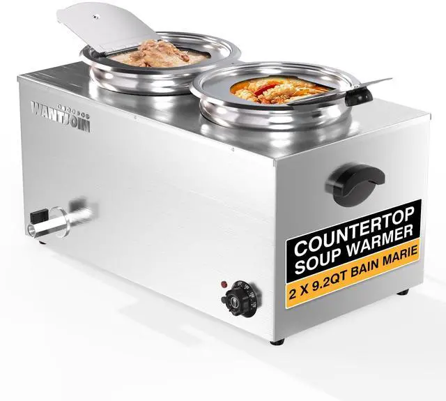 Main image of Commercial Soup Warmer, 2x9.2QT Countertop Bain Marie Steam Table Stainless Steel Double Round Pots, 1500W Temperature Control 86-185°F Soup Station with Anti-Dry Burn for Restaurants Buffet