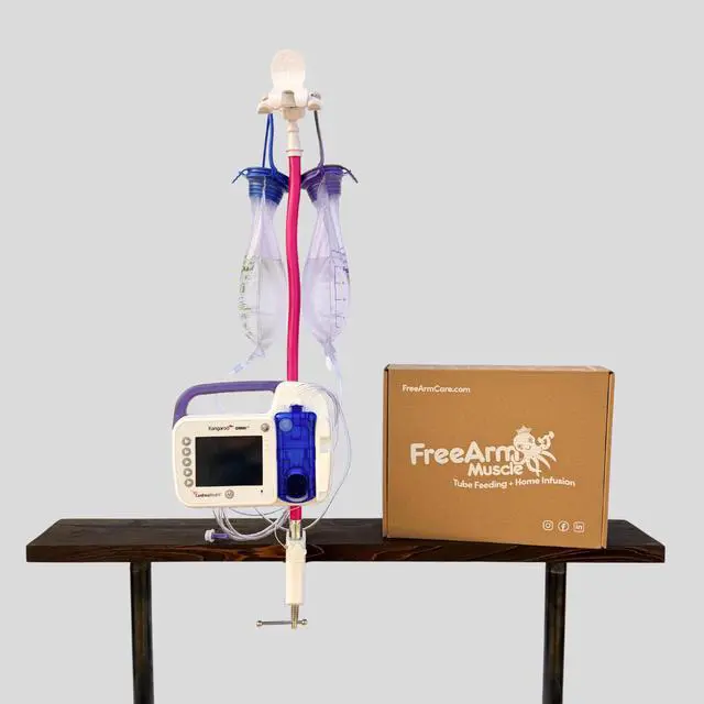Main image of Tube Feeding Holder, Hands-Free Gravity Syringe Feeding, Portable IV Pole for Pump Feeding & Infusions, Adjustable Clamp, Bendable Arm for Feed Rate Control and Travel | Pink