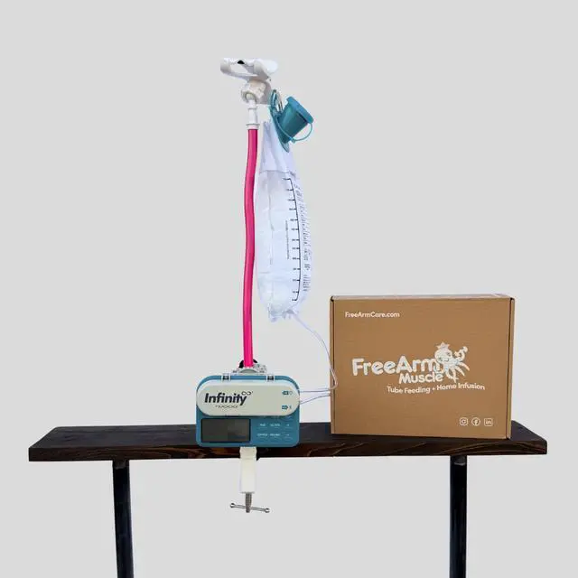 Alt view image 5 of 6 - Tube Feeding Holder, Hands-Free Gravity Syringe Feeding, Portable IV Pole for Pump Feeding & Infusions, Adjustable Clamp, Bendable Arm for Feed Rate Control and Travel | Pink